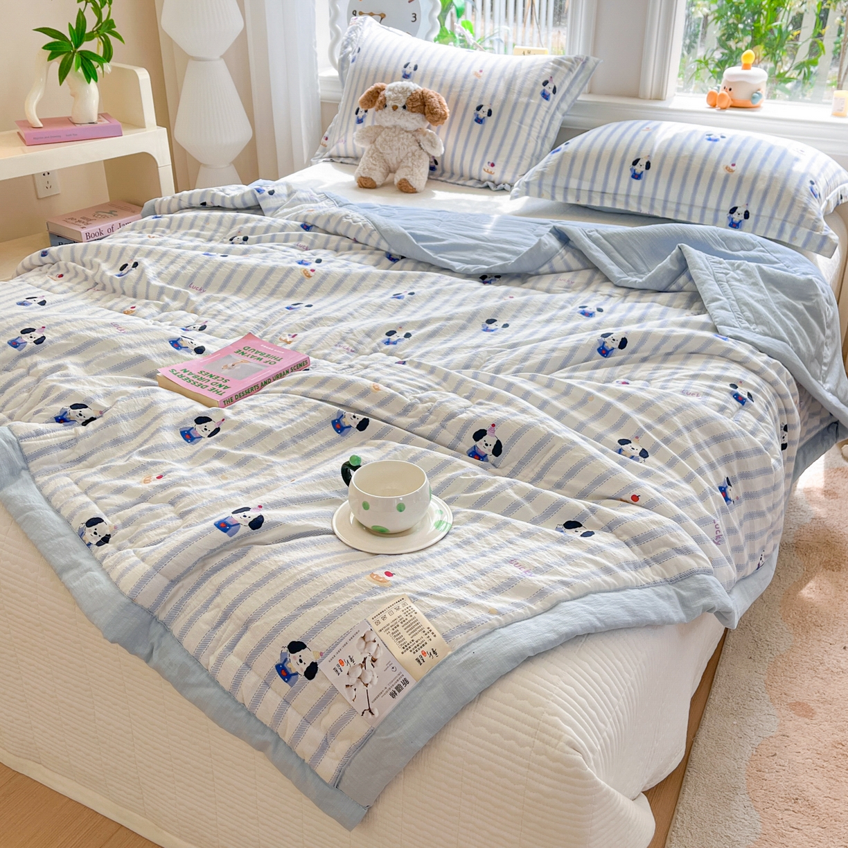 91家纺网 家纺一手货源 找家纺 （总）优承佳生活馆 2026新款云感双层纱卡通小清新风格棉花夏被（提供买家秀）