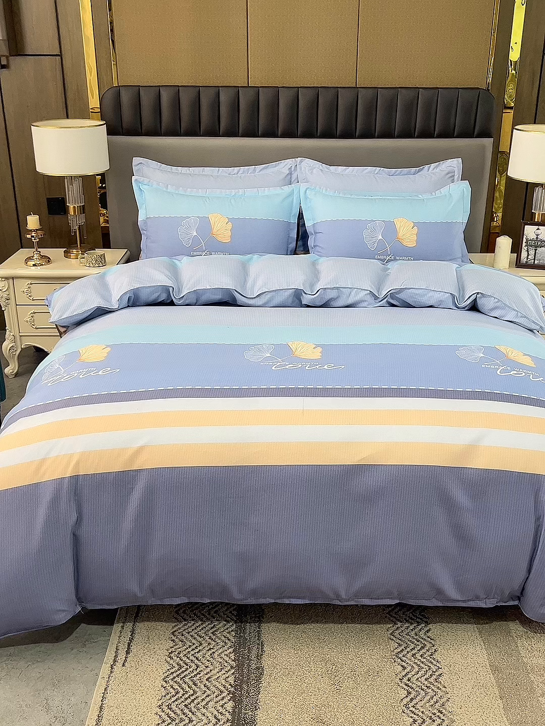 91家纺网 家纺一手货源 找家纺 佳宇轩 2026新款爆款140克独版植物羊绒加厚斜纹磨毛四件套 若雨千叶