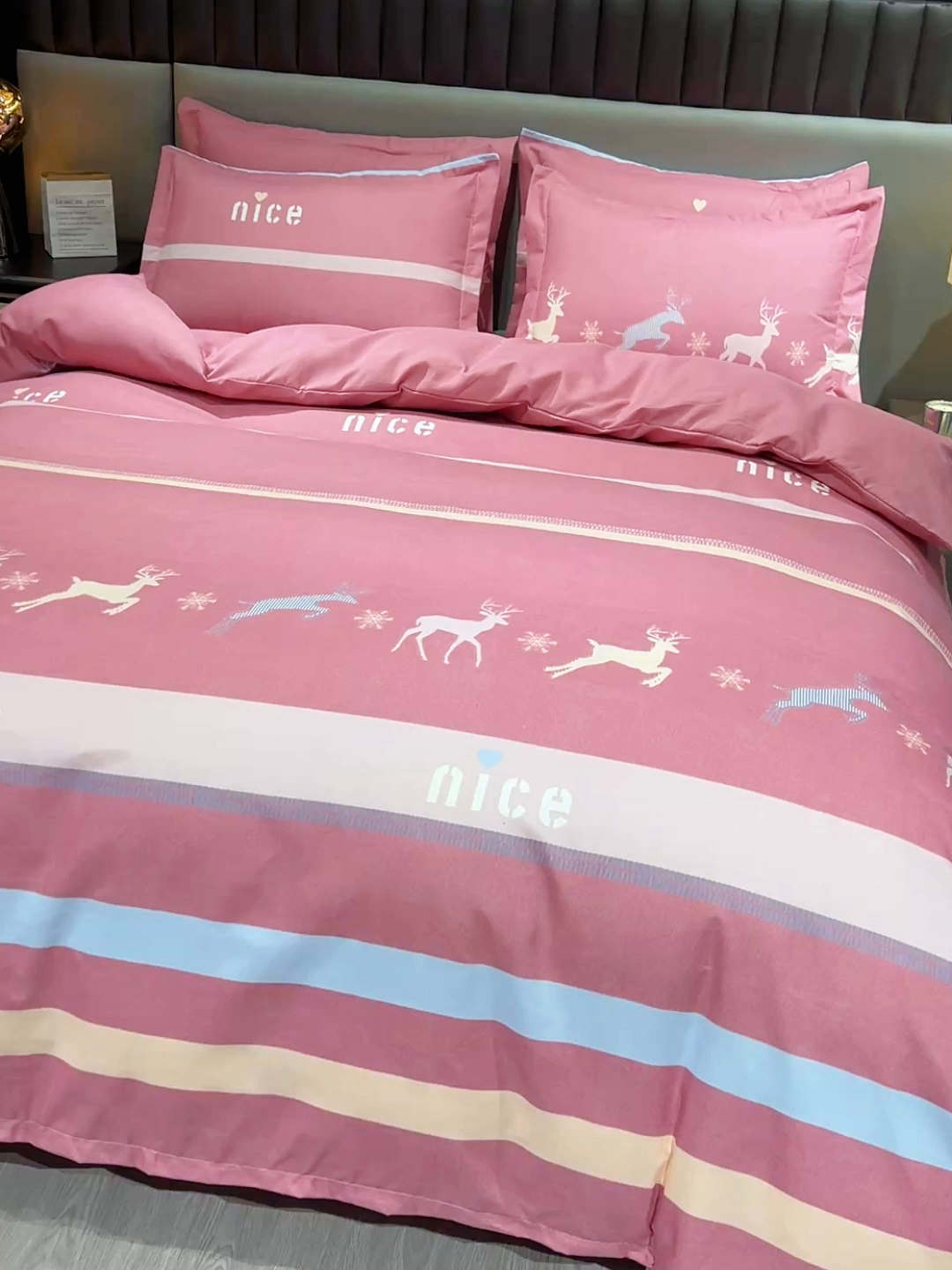 91家纺网 家纺一手货源 找家纺 佳宇轩 2026新款爆款140克独版植物羊绒加厚斜纹磨毛四件套 一鹿相伴