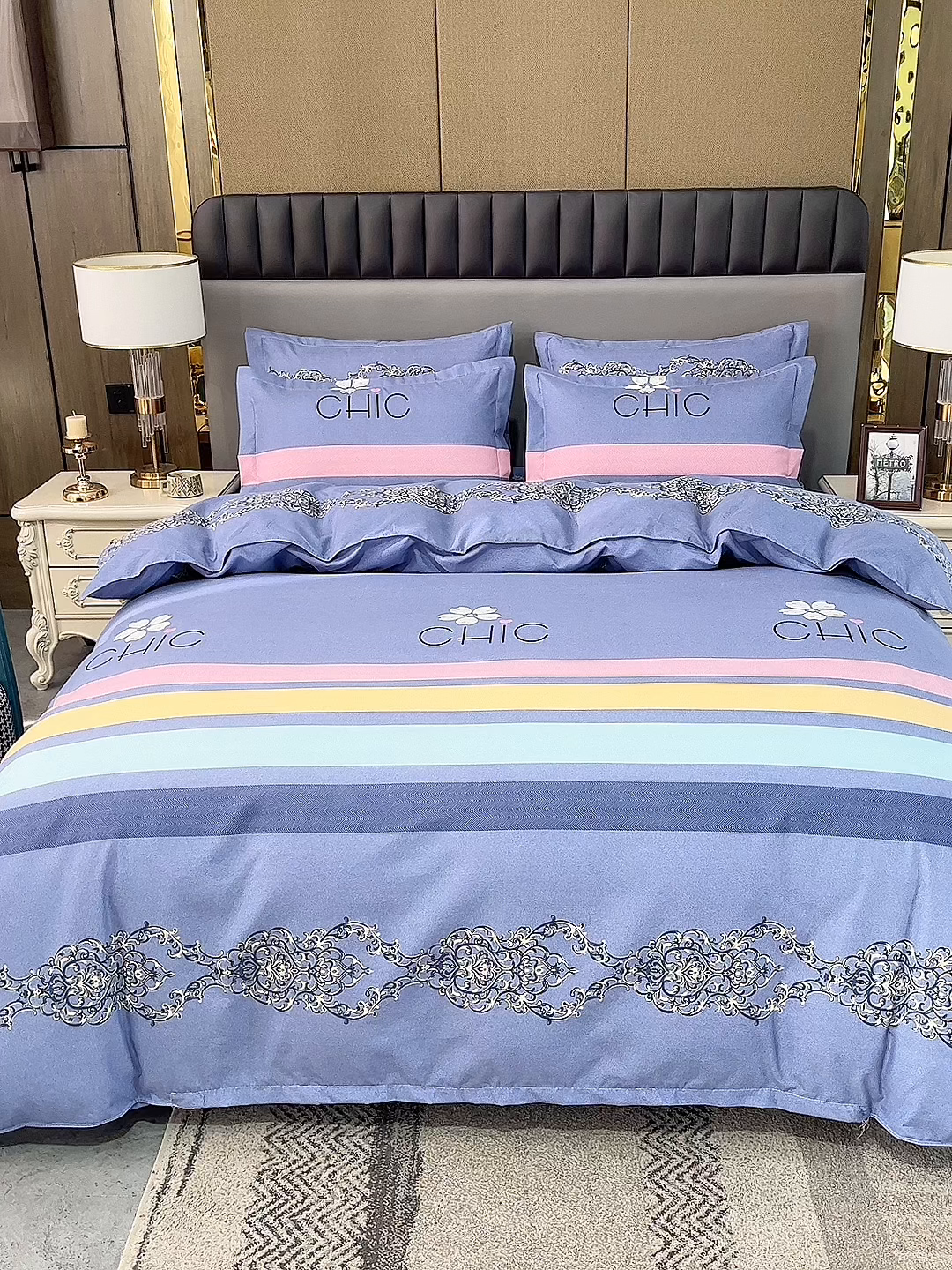 91家纺网 家纺一手货源 找家纺 佳宇轩 2026新款爆款140克独版植物羊绒加厚斜纹磨毛四件套 雅致蓝