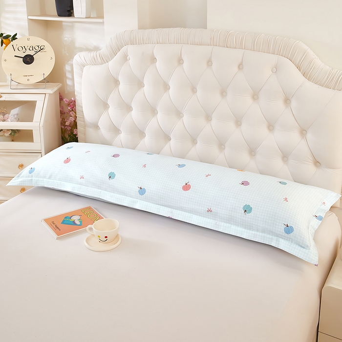 91家纺网 家纺一手货源 找家纺 三盛源 2026新款小清新全棉纯棉双人长枕套靠枕套加长枕芯套单件1.8米学生宿舍 幻彩-绿