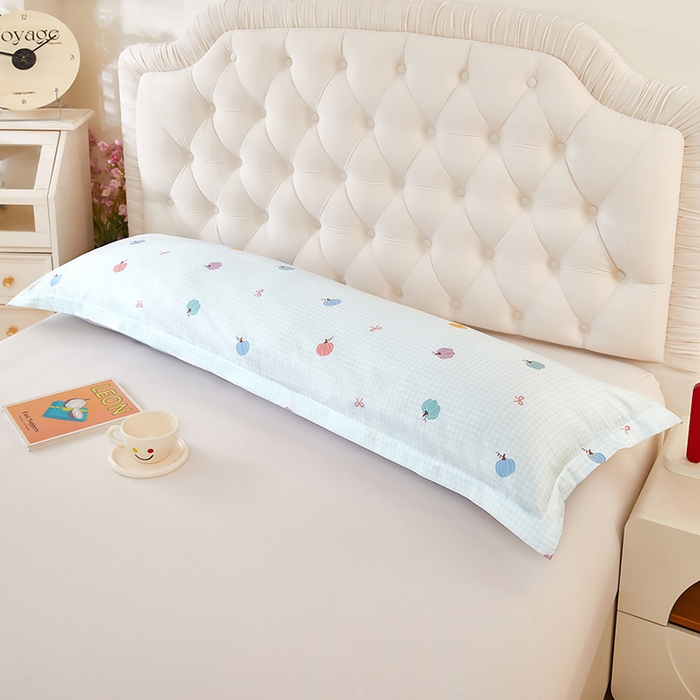 91家纺网 家纺一手货源 找家纺 三盛源 2026新款小清新全棉纯棉双人长枕套靠枕套加长枕芯套单件1.8米学生宿舍 幻彩-绿