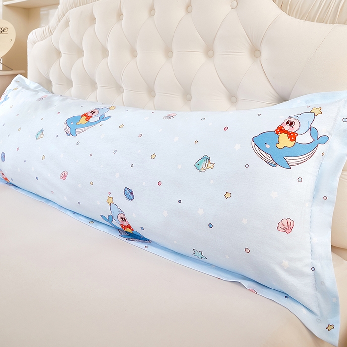 91家纺网 家纺一手货源 找家纺 三盛源 2026新款小清新全棉纯棉双人长枕套靠枕套加长枕芯套单件1.8米学生宿舍 海洋精灵