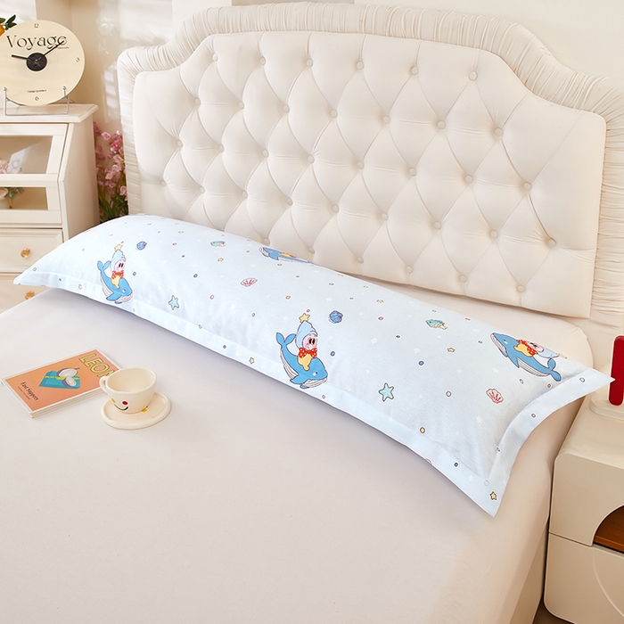 91家纺网 家纺一手货源 找家纺 三盛源 2026新款小清新全棉纯棉双人长枕套靠枕套加长枕芯套单件1.8米学生宿舍 海洋精灵