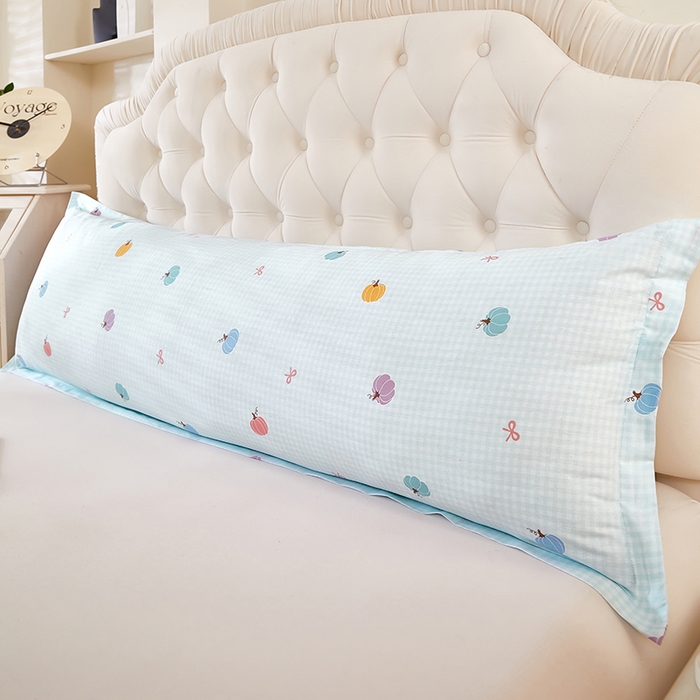 91家纺网 家纺一手货源 找家纺 三盛源 2026新款小清新全棉纯棉双人长枕套靠枕套加长枕芯套单件1.8米学生宿舍 幻彩-绿