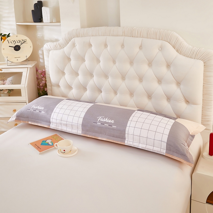 91家纺网 家纺一手货源 找家纺 三盛源 2026新款小清新全棉纯棉双人长枕套靠枕套加长枕芯套单件1.8米学生宿舍 欧迪-咖