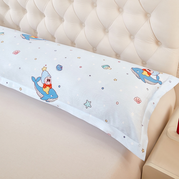 91家纺网 家纺一手货源 找家纺 三盛源 2026新款小清新全棉纯棉双人长枕套靠枕套加长枕芯套单件1.8米学生宿舍 海洋精灵