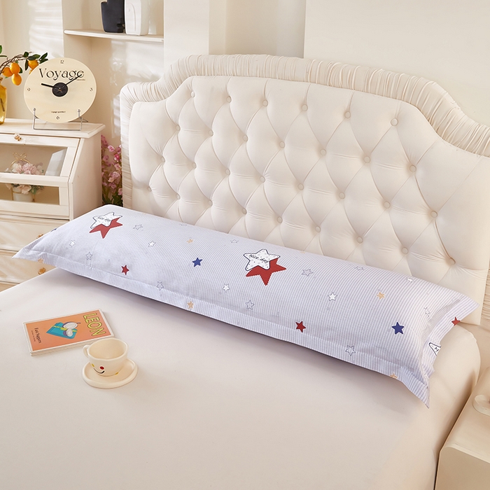 91家纺网 家纺一手货源 找家纺 三盛源 2026新款小清新全棉纯棉双人长枕套靠枕套加长枕芯套单件1.8米学生宿舍 双子星-灰