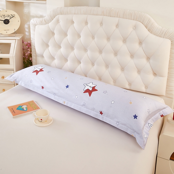 91家纺网 家纺一手货源 找家纺 三盛源 2026新款小清新全棉纯棉双人长枕套靠枕套加长枕芯套单件1.8米学生宿舍 双子星-灰