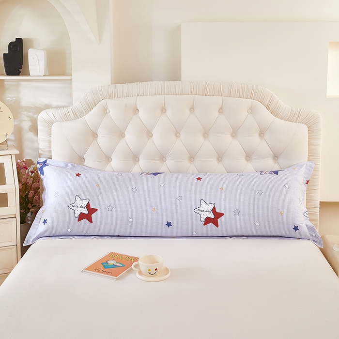 三盛源 2026新款小清新全棉纯棉双人长枕套靠枕套加长枕芯套单件1.8米学生宿舍 双子星-灰