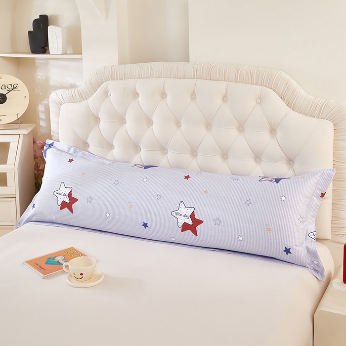 91家纺网 家纺一手货源 找家纺 三盛源 2026新款小清新全棉纯棉双人长枕套靠枕套加长枕芯套单件1.8米学生宿舍 双子星-灰