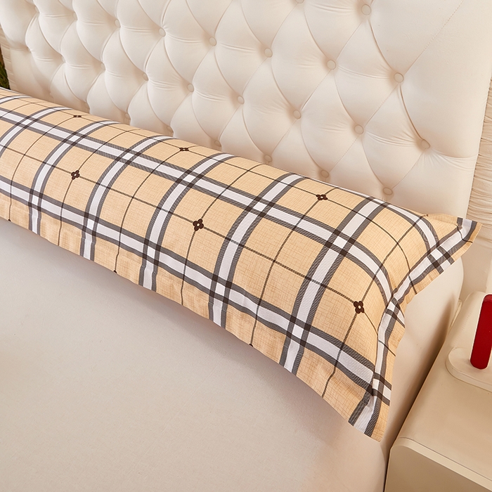 91家纺网 家纺一手货源 找家纺 三盛源 2026新款小清新全棉纯棉双人长枕套靠枕套加长枕芯套单件1.8米学生宿舍 迷宫格-咖