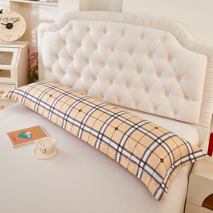 91家纺网 家纺一手货源 找家纺 三盛源 2026新款小清新全棉纯棉双人长枕套靠枕套加长枕芯套单件1.8米学生宿舍 迷宫格-咖