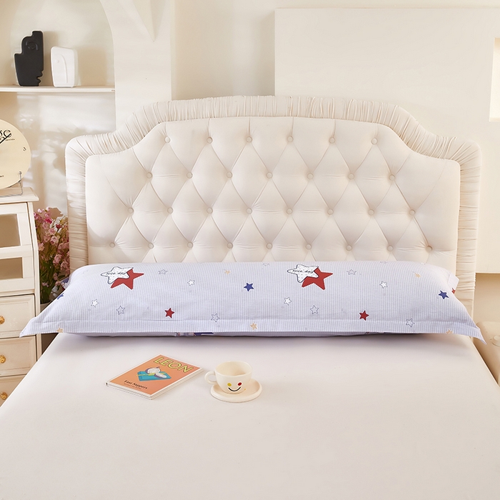 91家纺网 家纺一手货源 找家纺 三盛源 2026新款小清新全棉纯棉双人长枕套靠枕套加长枕芯套单件1.8米学生宿舍 双子星-灰