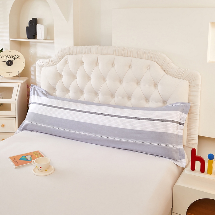 91家纺网 家纺一手货源 找家纺 三盛源 2026新款小清新全棉纯棉双人长枕套靠枕套加长枕芯套单件1.8米学生宿舍 纳乔-灰