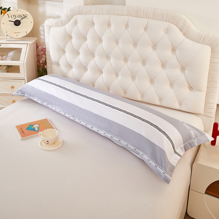 91家纺网 家纺一手货源 找家纺 三盛源 2026新款小清新全棉纯棉双人长枕套靠枕套加长枕芯套单件1.8米学生宿舍 纳乔-灰