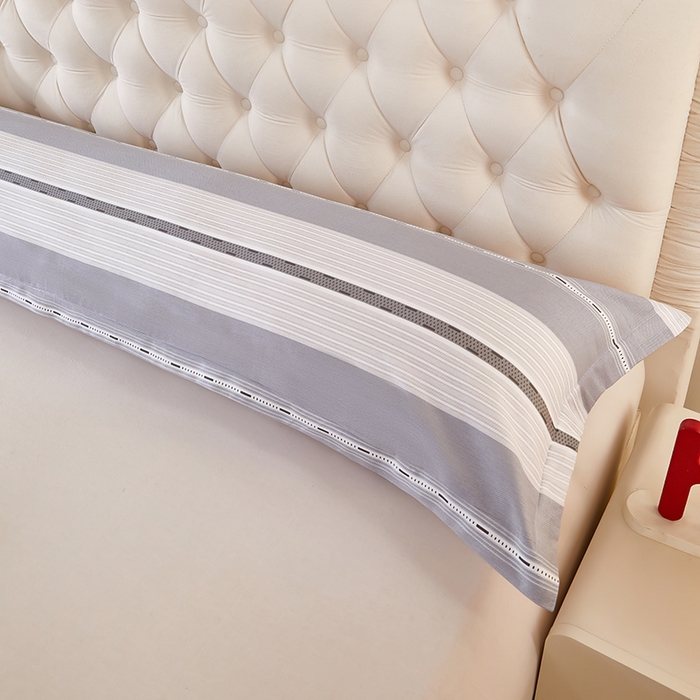 91家纺网 家纺一手货源 找家纺 三盛源 2026新款小清新全棉纯棉双人长枕套靠枕套加长枕芯套单件1.8米学生宿舍 纳乔-灰