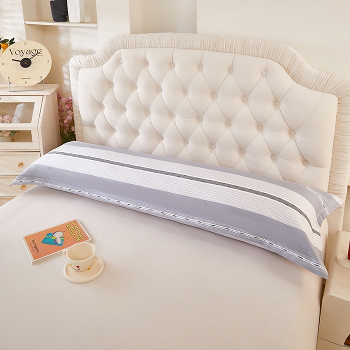 91家纺网 家纺一手货源 找家纺 三盛源 2026新款小清新全棉纯棉双人长枕套靠枕套加长枕芯套单件1.8米学生宿舍 纳乔-灰