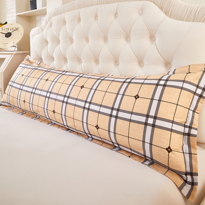 91家纺网 家纺一手货源 找家纺 三盛源 2026新款小清新全棉纯棉双人长枕套靠枕套加长枕芯套单件1.8米学生宿舍 迷宫格-咖