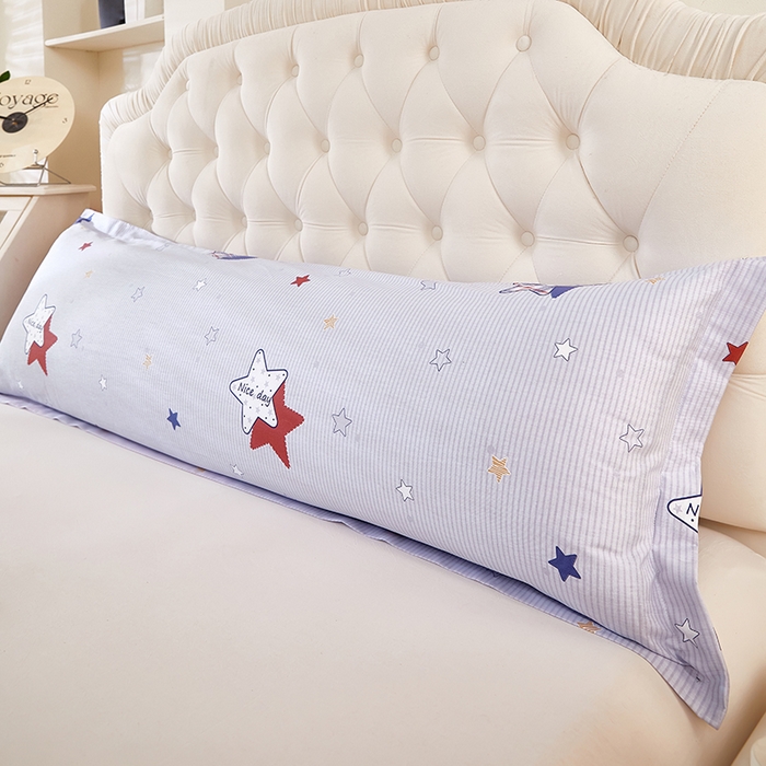 91家纺网 家纺一手货源 找家纺 三盛源 2026新款小清新全棉纯棉双人长枕套靠枕套加长枕芯套单件1.8米学生宿舍 双子星-灰