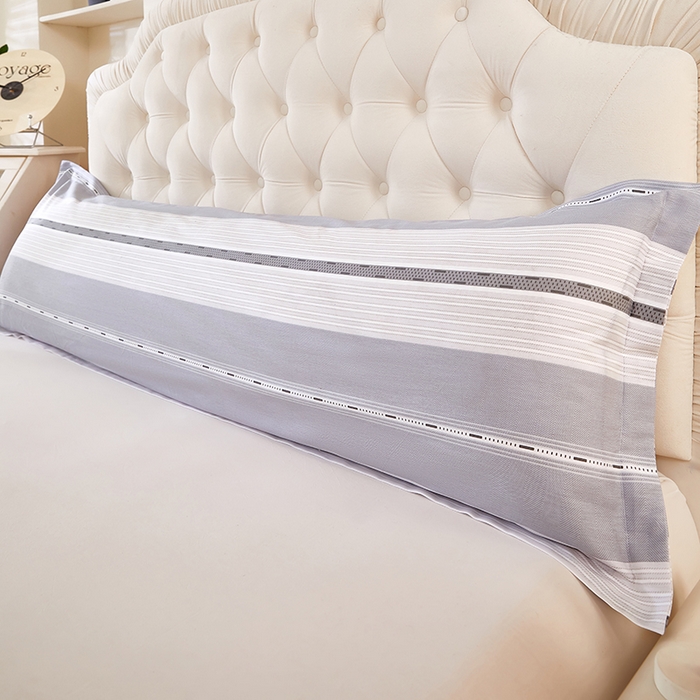 91家纺网 家纺一手货源 找家纺 三盛源 2026新款小清新全棉纯棉双人长枕套靠枕套加长枕芯套单件1.8米学生宿舍 纳乔-灰