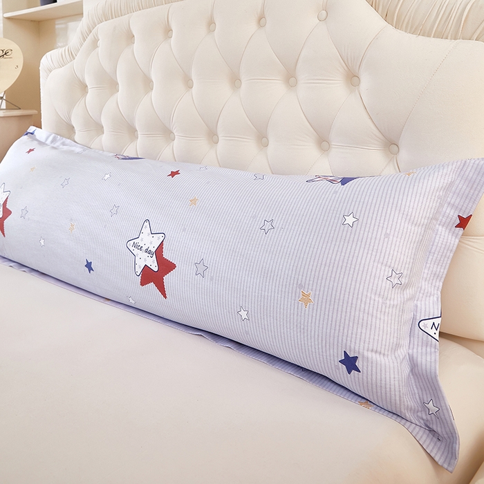 91家纺网 家纺一手货源 找家纺 三盛源 2026新款小清新全棉纯棉双人长枕套靠枕套加长枕芯套单件1.8米学生宿舍 双子星-灰