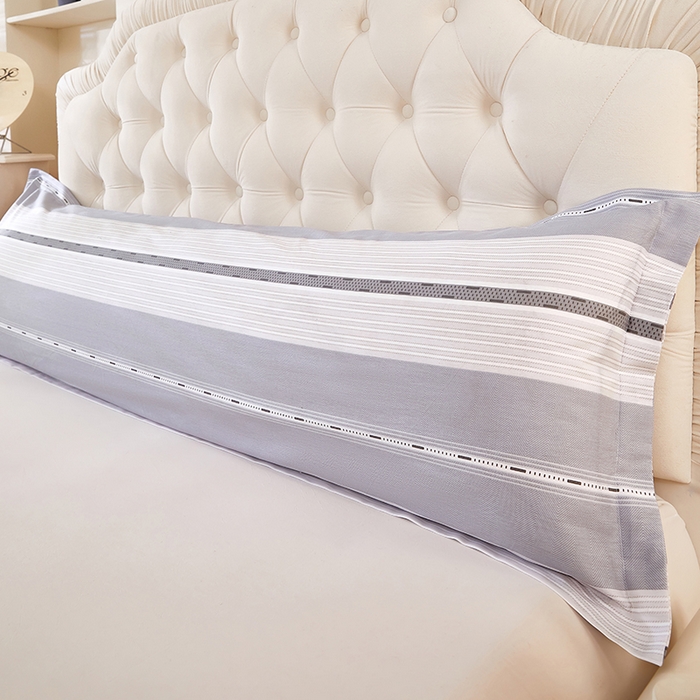 91家纺网 家纺一手货源 找家纺 三盛源 2026新款小清新全棉纯棉双人长枕套靠枕套加长枕芯套单件1.8米学生宿舍 纳乔-灰