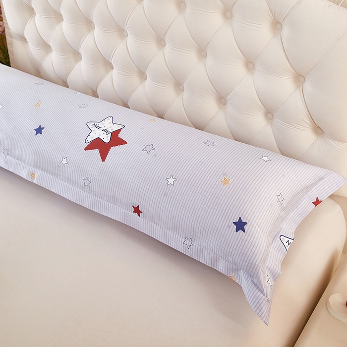 91家纺网 家纺一手货源 找家纺 三盛源 2026新款小清新全棉纯棉双人长枕套靠枕套加长枕芯套单件1.8米学生宿舍 双子星-灰