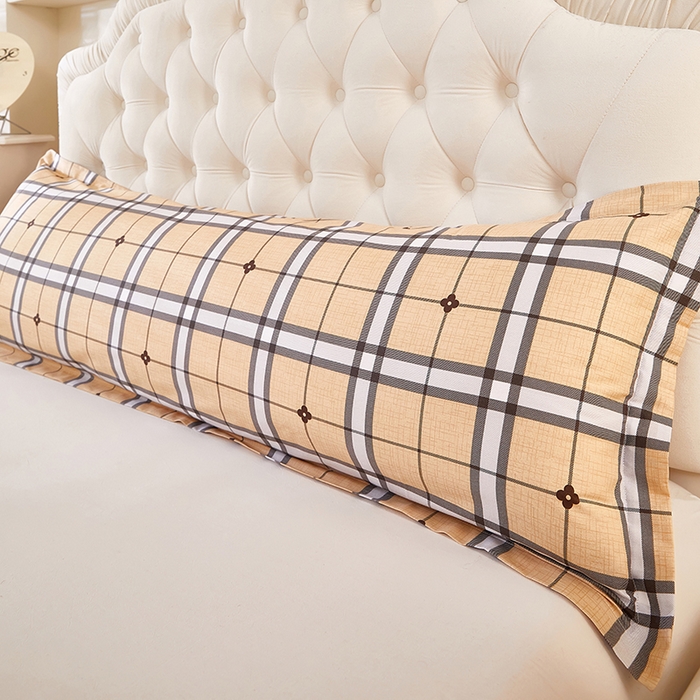 91家纺网 家纺一手货源 找家纺 三盛源 2026新款小清新全棉纯棉双人长枕套靠枕套加长枕芯套单件1.8米学生宿舍 迷宫格-咖