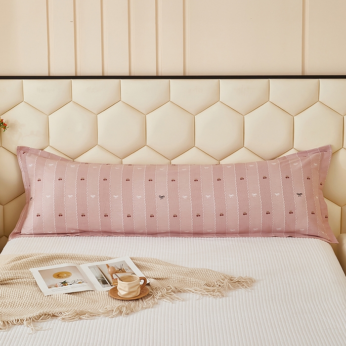 三盛源 2026新款小清新全棉纯棉双人长枕套靠枕套加长枕芯套单件1.8米学生宿舍 樱桃-粉