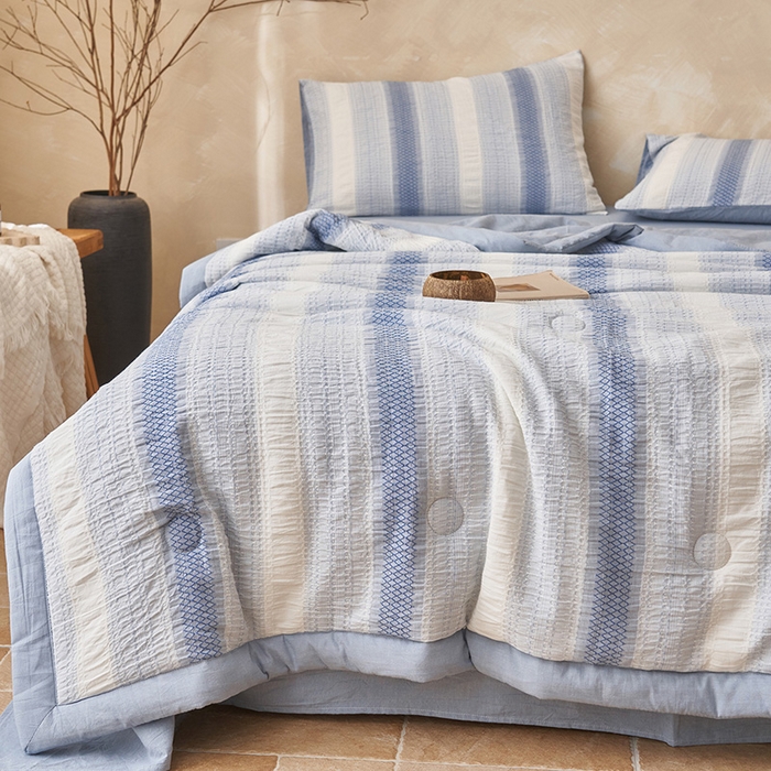 91家纺网 家纺一手货源 找家纺 （总）简如 2026新款里外全棉色织提花夏凉被夏被空调被四件套素条系列