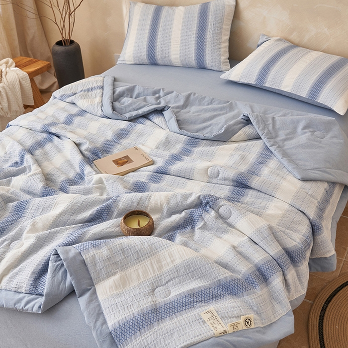 91家纺网 家纺一手货源 找家纺 （总）简如 2026新款里外全棉色织提花夏凉被夏被空调被四件套素条系列