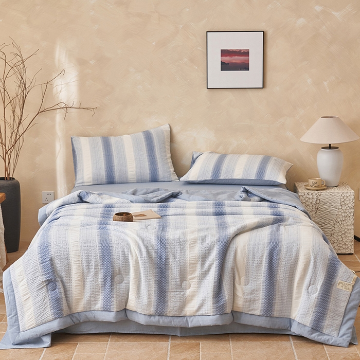 91家纺网 家纺一手货源 找家纺 （总）简如 2026新款里外全棉色织提花夏凉被夏被空调被四件套素条系列