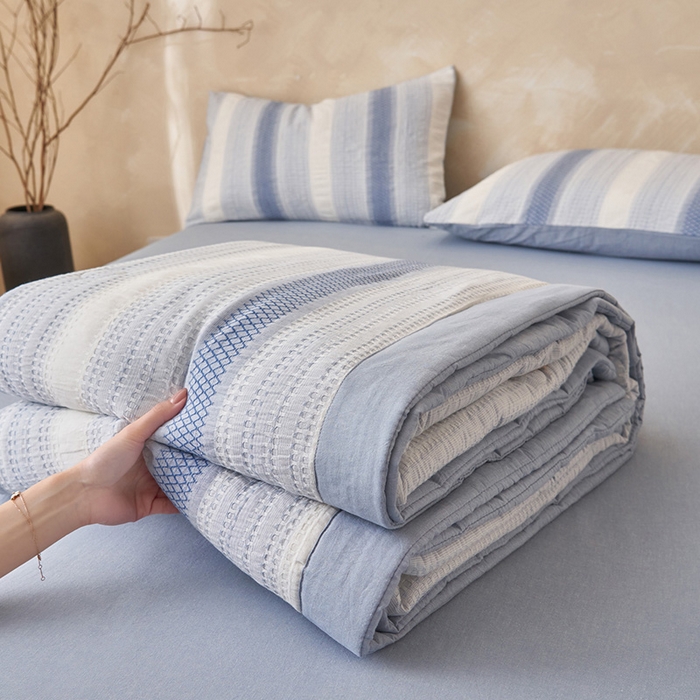 91家纺网 家纺一手货源 找家纺 （总）简如 2026新款里外全棉色织提花夏凉被夏被空调被四件套素条系列