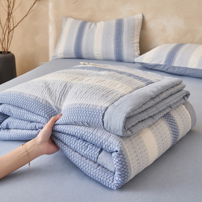 91家纺网 家纺一手货源 找家纺 （总）简如 2026新款里外全棉色织提花夏凉被夏被空调被四件套素条系列