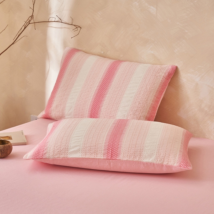 91家纺网 家纺一手货源 找家纺 简如 2026新款里外全棉色织提花夏凉被夏被空调被四件套素条系列 素条-粉