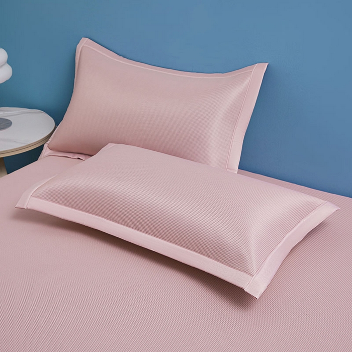 91家纺网 家纺一手货源 找家纺 义博家纺 2026新款碳光提花冰丝席床席款床单款 千鸟格 雅粉