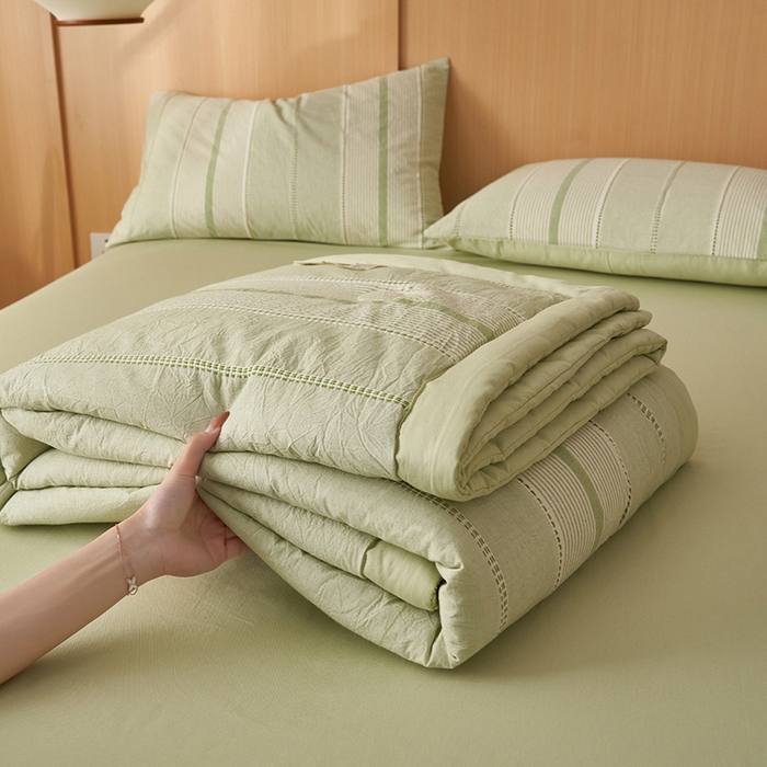 91家纺网 家纺一手货源 找家纺 简如 2026新款里外纯棉色织提花棉花夏被空调被夏凉被四件套瑞拉系列 瑞拉-果绿