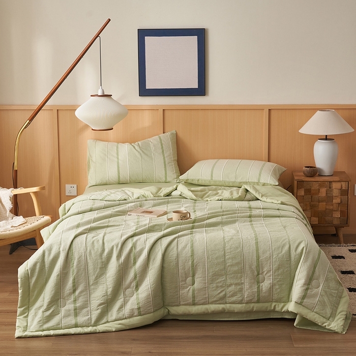 91家纺网 家纺一手货源 找家纺 简如 2026新款里外纯棉色织提花棉花夏被空调被夏凉被四件套瑞拉系列 瑞拉-果绿