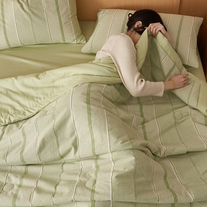 91家纺网 家纺一手货源 找家纺 简如 2026新款里外纯棉色织提花棉花夏被空调被夏凉被四件套瑞拉系列 瑞拉-果绿