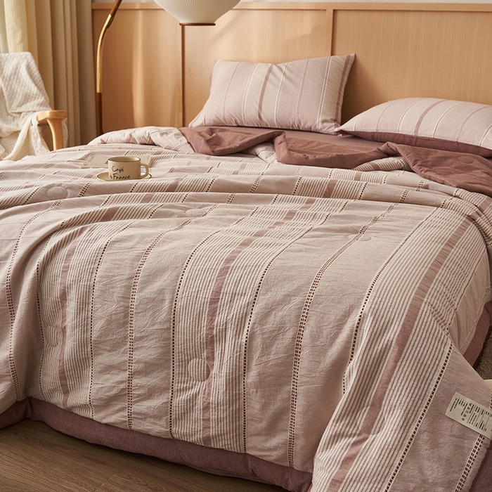 91家纺网 家纺一手货源 找家纺 简如 2026新款里外纯棉色织提花棉花夏被空调被夏凉被四件套瑞拉系列 瑞拉-豆沙