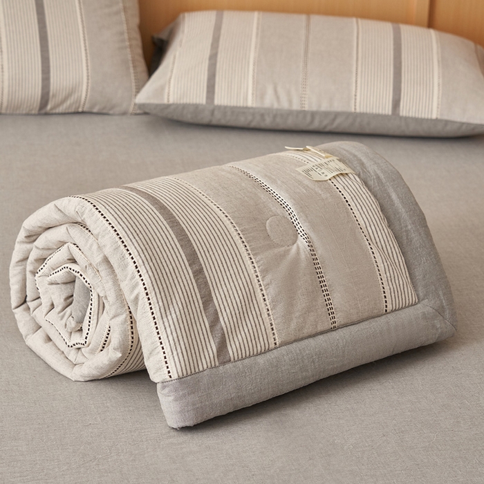 91家纺网 家纺一手货源 找家纺 简如 2026新款里外纯棉色织提花棉花夏被空调被夏凉被四件套瑞拉系列 瑞拉-灰