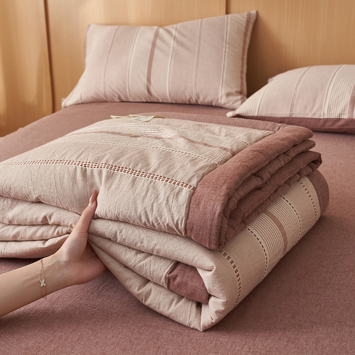 91家纺网 家纺一手货源 找家纺 简如 2026新款里外纯棉色织提花棉花夏被空调被夏凉被四件套瑞拉系列 瑞拉-豆沙