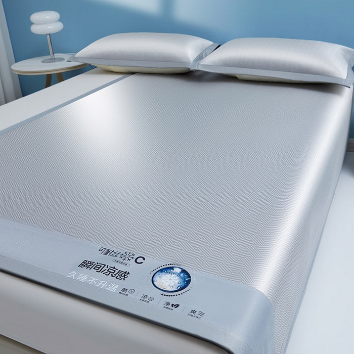 91家纺网 家纺一手货源 找家纺 义博家纺 2026新款碳光提花冰丝席床席款床单款 饼干格 梦灰