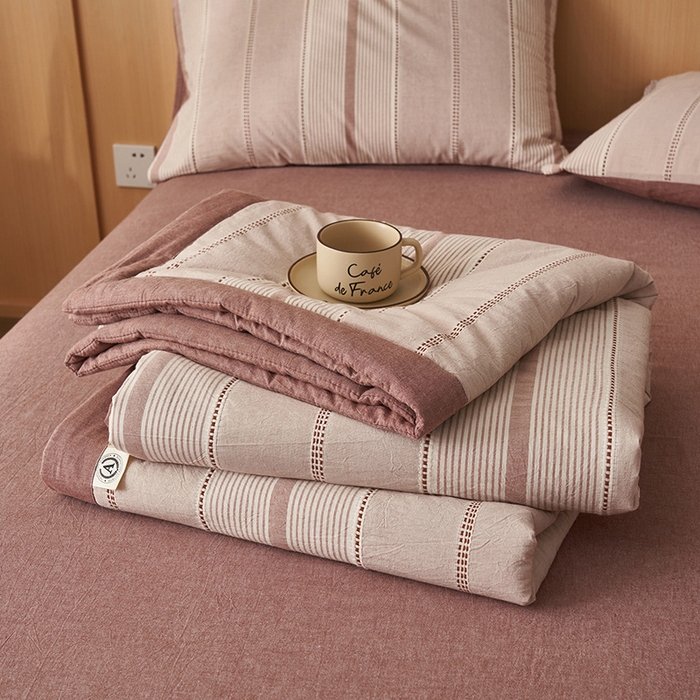 91家纺网 家纺一手货源 找家纺 简如 2026新款里外纯棉色织提花棉花夏被空调被夏凉被四件套瑞拉系列 瑞拉-豆沙