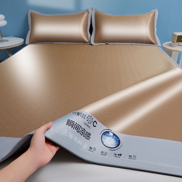 91家纺网 家纺一手货源 找家纺 义博家纺 2026新款碳光提花冰丝席床席款床单款 饼干格 椰棕