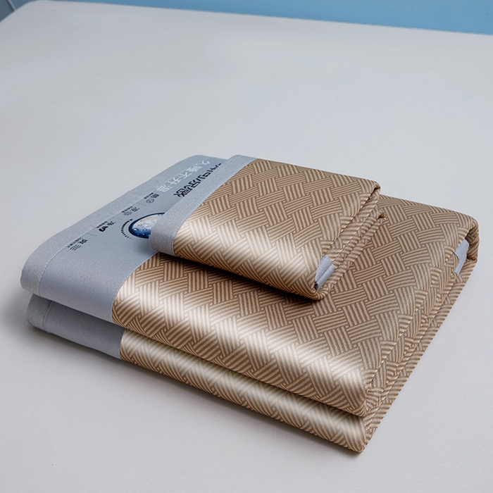 91家纺网 家纺一手货源 找家纺 义博家纺 2026新款碳光提花冰丝席床席款床单款 饼干格 椰棕