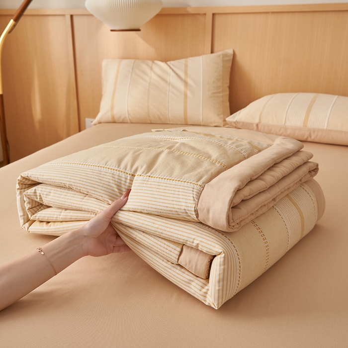 91家纺网 家纺一手货源 找家纺 简如 2026新款里外纯棉色织提花棉花夏被空调被夏凉被四件套瑞拉系列 瑞拉-米黄