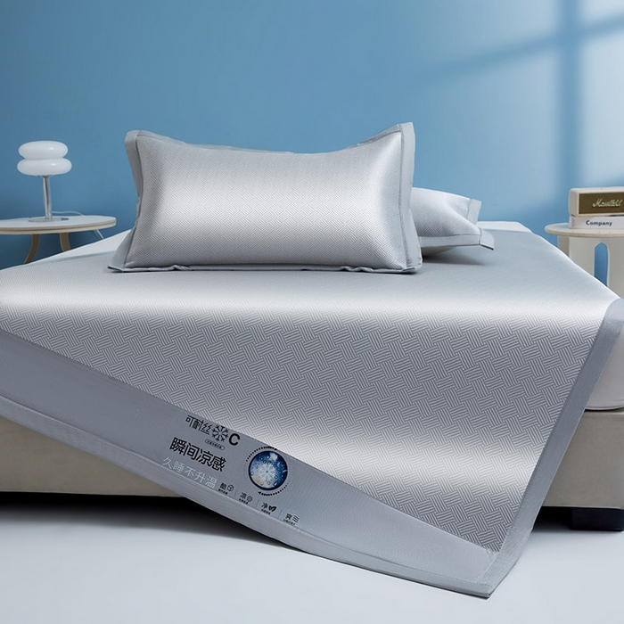 91家纺网 家纺一手货源 找家纺 义博家纺 2026新款碳光提花冰丝席床席款床单款 饼干格 梦灰