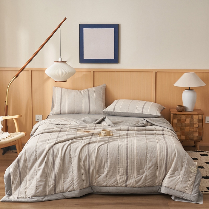 91家纺网 家纺一手货源 找家纺 简如 2026新款里外纯棉色织提花棉花夏被空调被夏凉被四件套瑞拉系列 瑞拉-灰